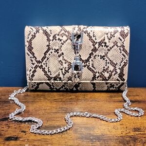 Snakeskin Pattern Clutch with Silver Chain